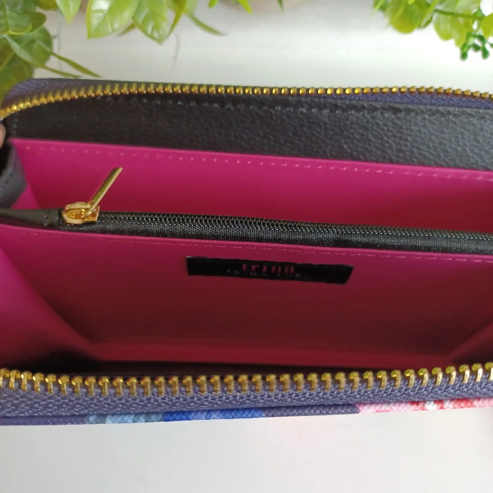 Trina Turk Blue|Pink FloraL Multi-Compartment Wallet